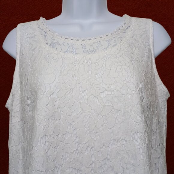 Isaac Mizrahi Live! White Floral Lace Loft Petite Sleeveless Tank Top Blouse S/M - Picture 2 of 12